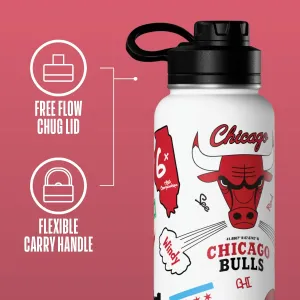 Hydrapeak x NBA Officially Licensed 32 oz Active Water Bottle with Chug Lid Reusable Stainless Steel Double Wall Insulated Sports Gift (Chicago Bulls)