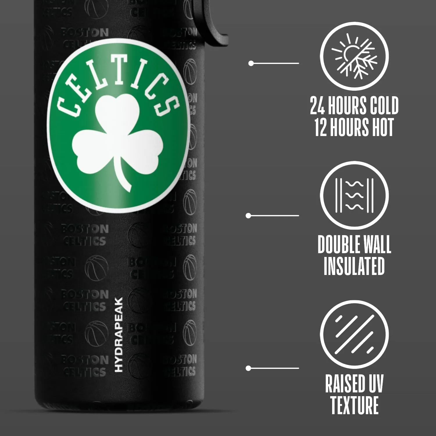 Hydrapeak x NBA Officially Licensed Boston Celtics 26 oz Active Water Bottle with Chug Lid and Handle Reusable Stainless Steel Double Wall Insulated Sports Gift