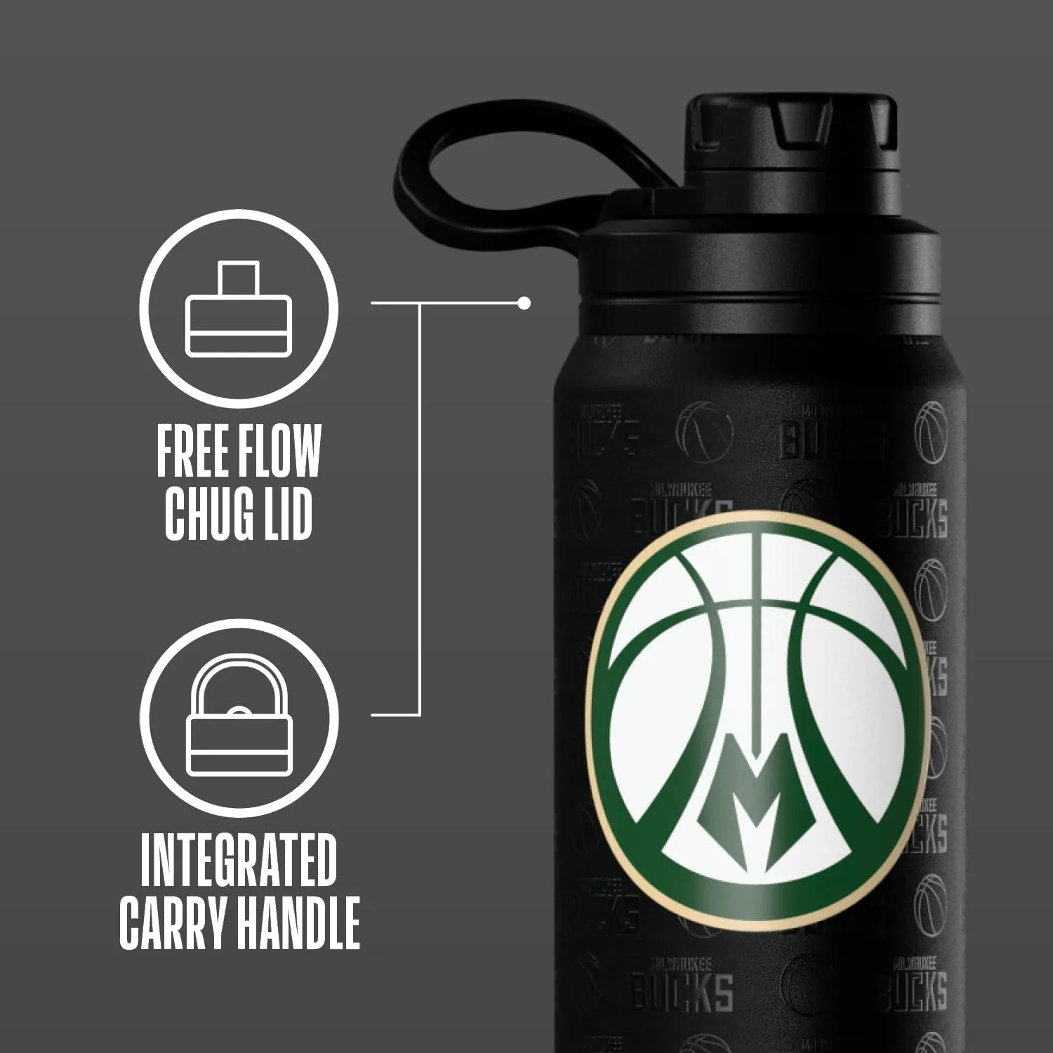 Hydrapeak x NBA Officially Licensed Milwaukee Bucks 26 oz Active Water Bottle with Chug Lid and Handle Reusable Stainless Steel Double Wall Insulated Sports Gift