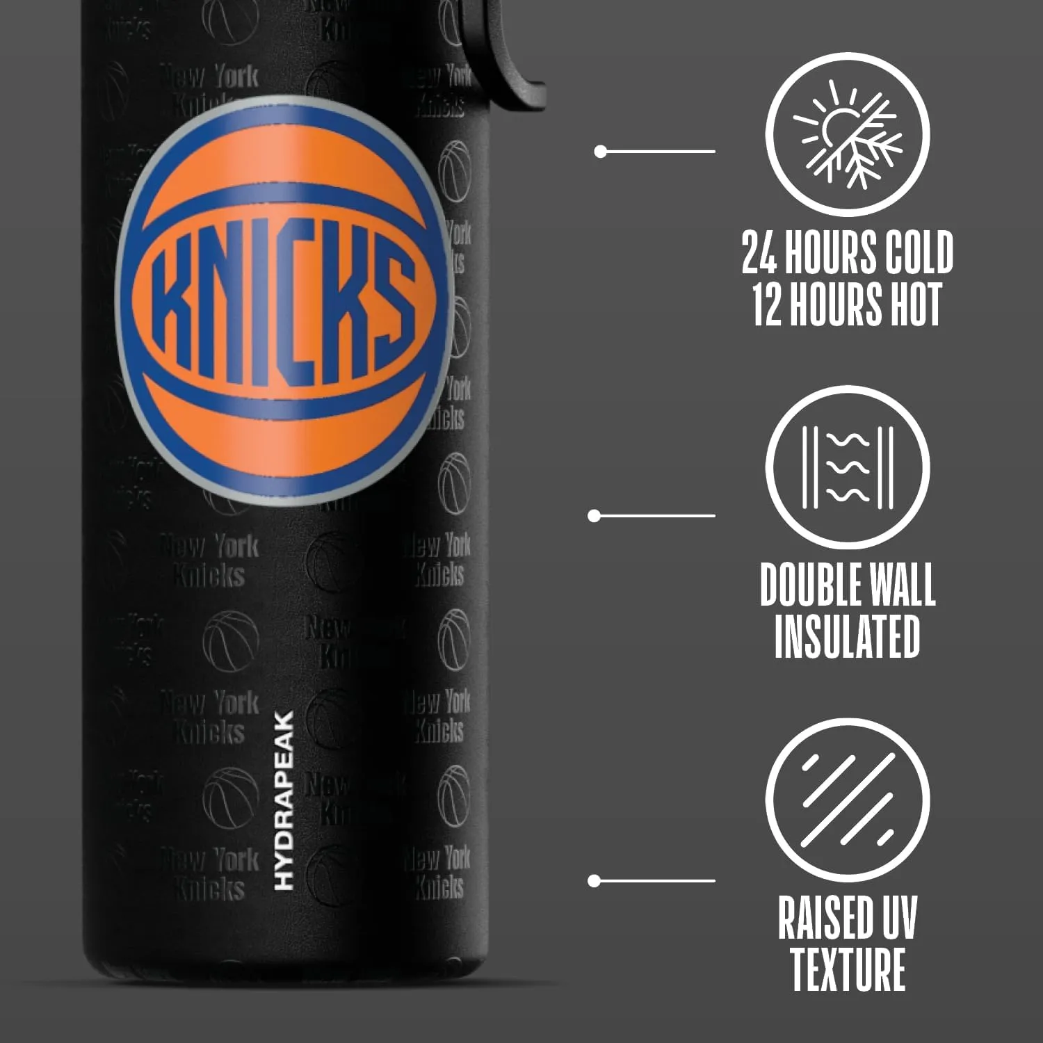 Hydrapeak x NBA Officially Licensed New York Knicks 26 oz Active Water Bottle with Chug Lid and Handle Reusable Stainless Steel Double Wall Insulated Sports Gift