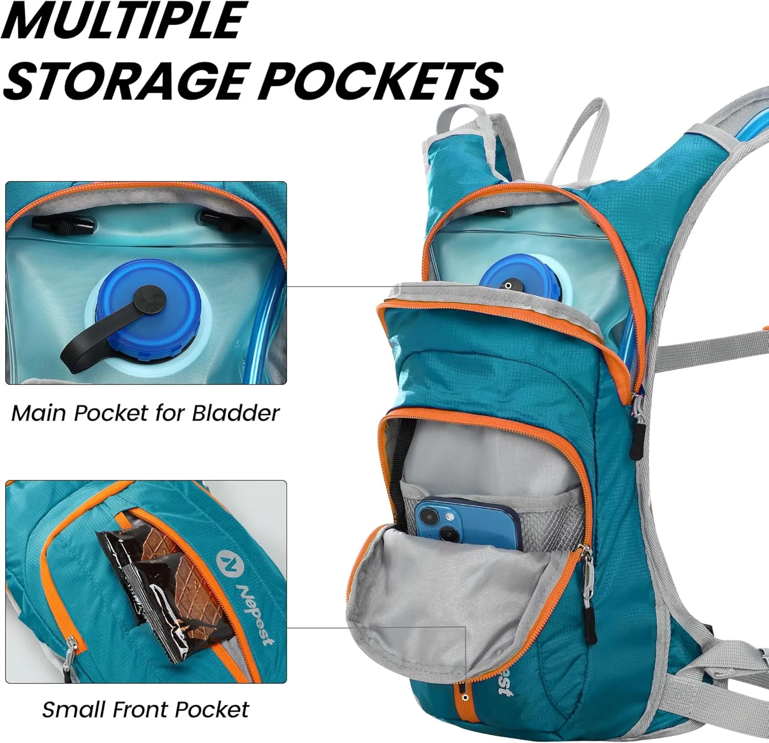 Hydration Pack Backpack for Women & Men, Lightweight Water Backpack with 2L Water Bladder for Hiking Cycling Running Biking