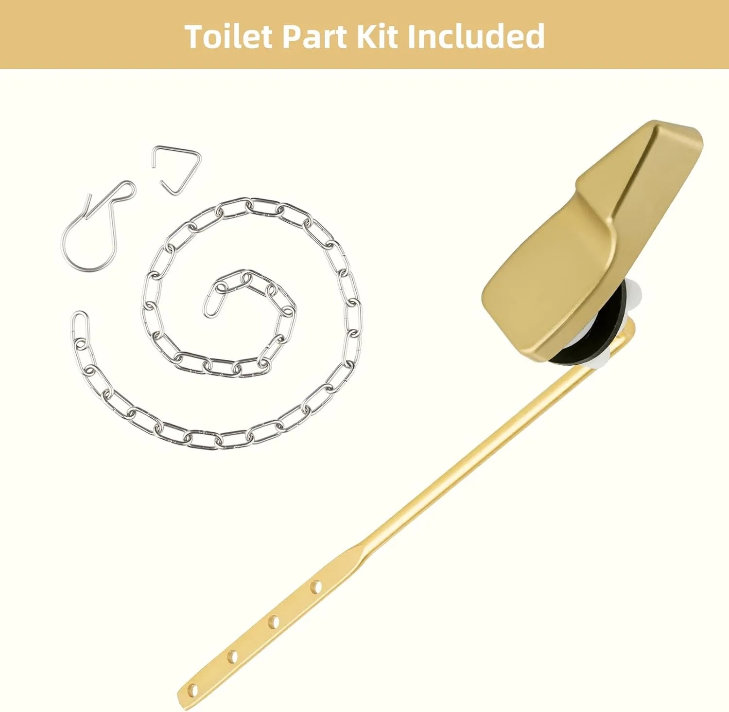 Hygie Rinse Front Mount Metal Toilet Handle Replacement Kit Compatible with American Standard/Mansfield/Gerber Toilet, Toilet Tank Flusher Lever with Flapper Chain, Brushed Gold