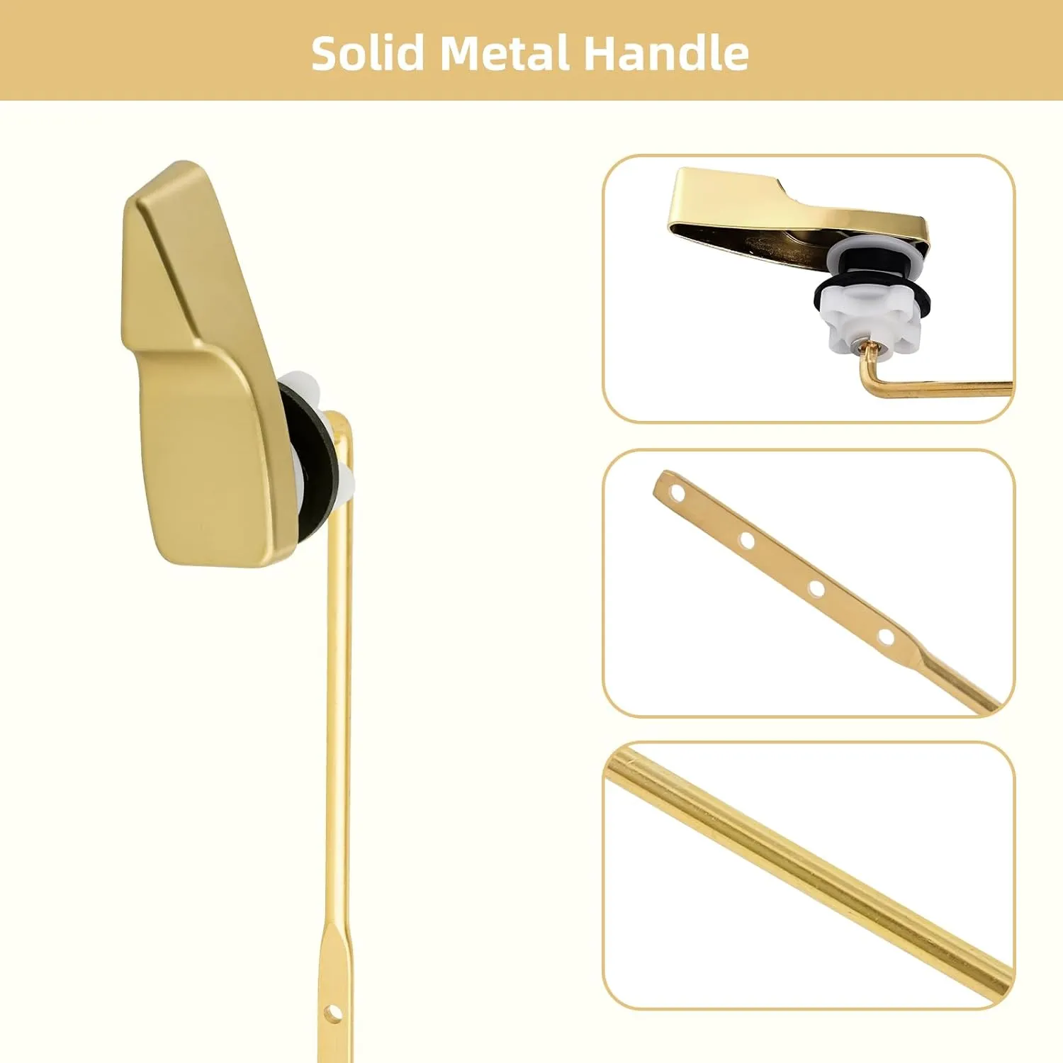 Hygie Rinse Front Mount Metal Toilet Handle Replacement Kit Compatible with American Standard/Mansfield/Gerber Toilet, Toilet Tank Flusher Lever with Flapper Chain, Brushed Gold