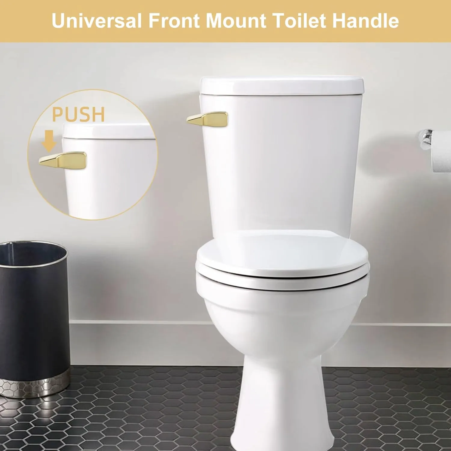 Hygie Rinse Front Mount Metal Toilet Handle Replacement Kit Compatible with American Standard/Mansfield/Gerber Toilet, Toilet Tank Flusher Lever with Flapper Chain, Brushed Gold