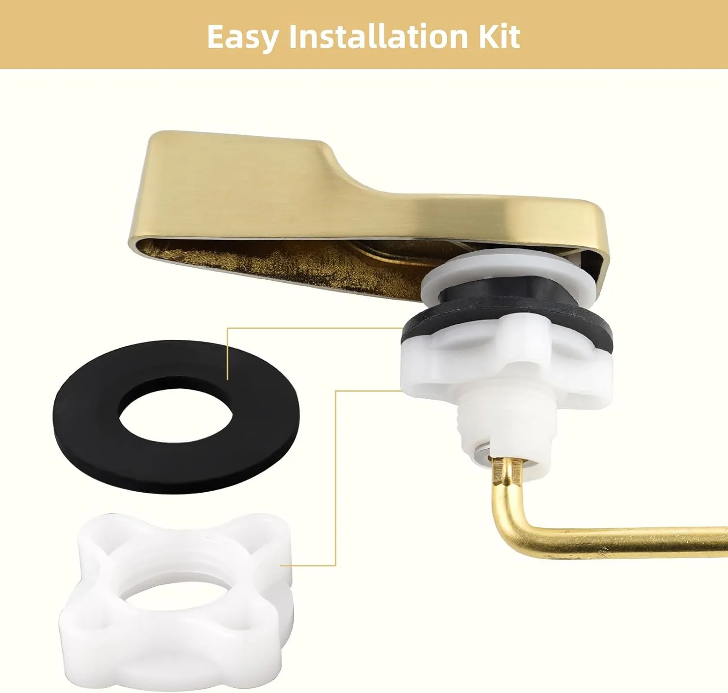 Hygie Rinse Front Mount Metal Toilet Handle Replacement Kit Compatible with American Standard/Mansfield/Gerber Toilet, Toilet Tank Flusher Lever with Flapper Chain, Brushed Gold