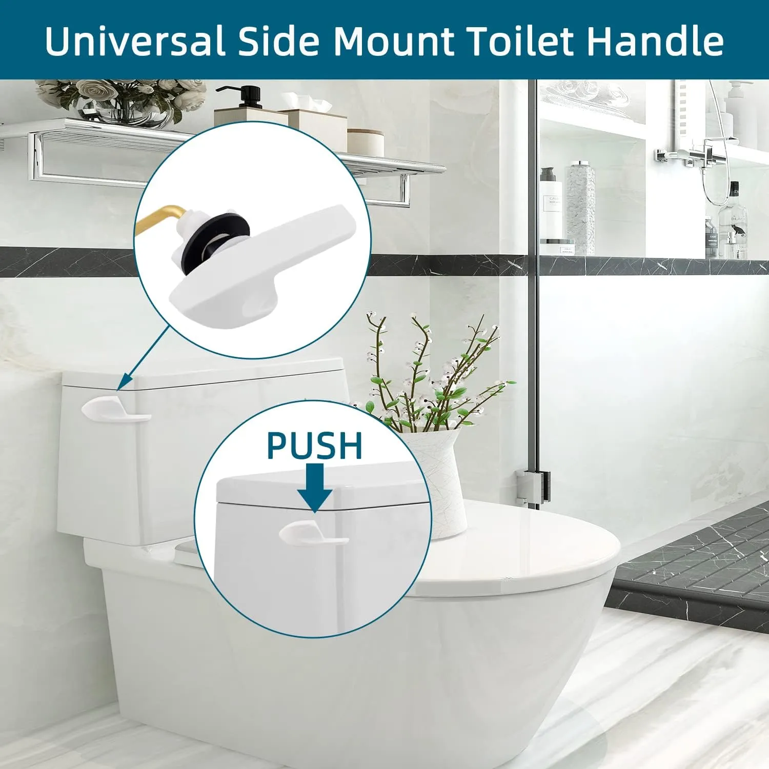 Hygie Rinse Metal Side Mount Toilet Handle Replacement Kit Compatible with Kohler K-GP30324-CP/Glacier Bay Toilet with 1pc Flapper Chain, Toilet Flusher Lever, White