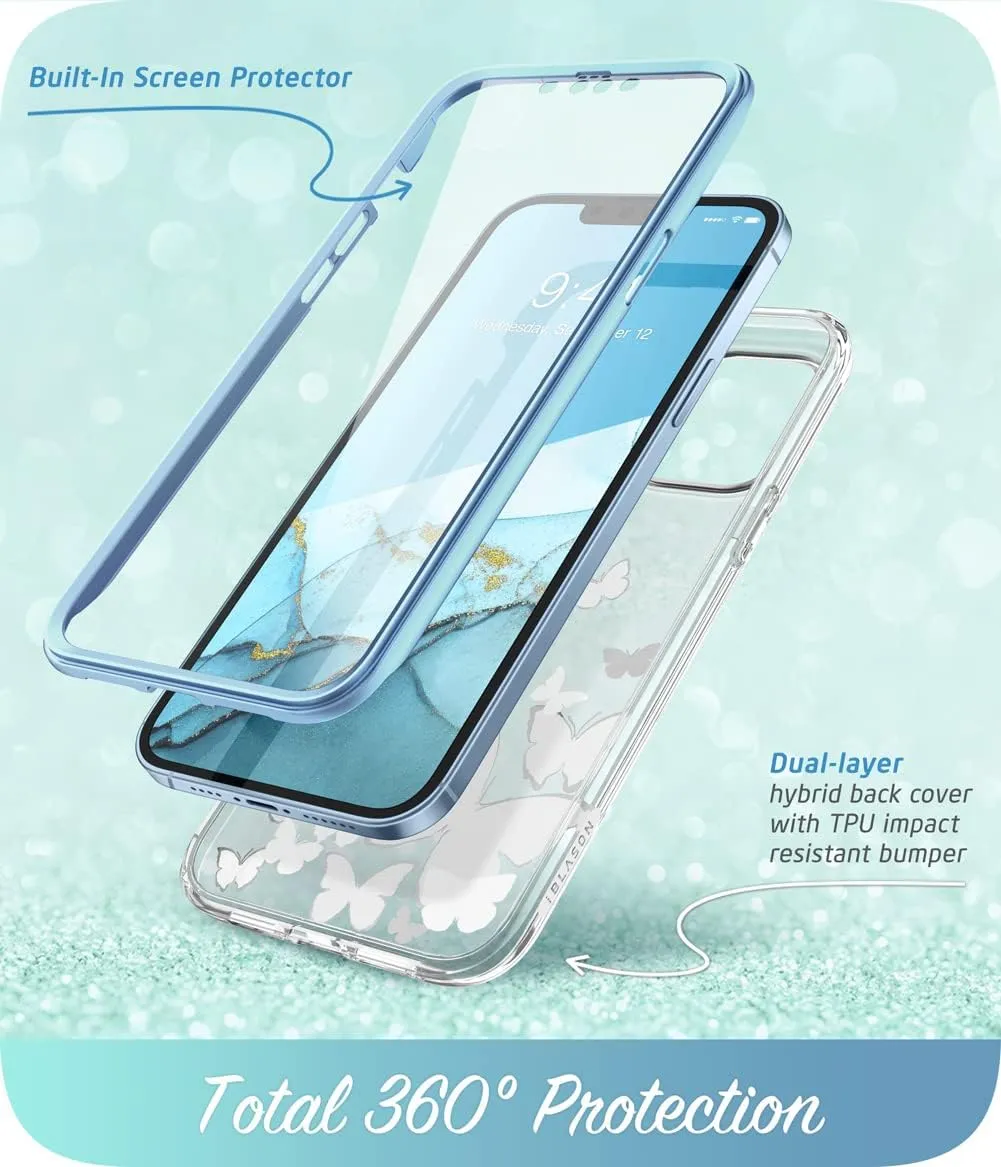 i-Blason for iPhone 13 Pro Case with Built-in Screen Protector, [Full Body Drop Protection] Slim Stylish Women Girl Shockproof Phone Case for iPhone 13 Pro, Cosmo Series, BlueFly