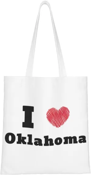 I Love Oklahoma Tote Bag for Women Canvas Shopping Bags Reusable Large Capacity Casual Shoulder Handbags Grocery Bags