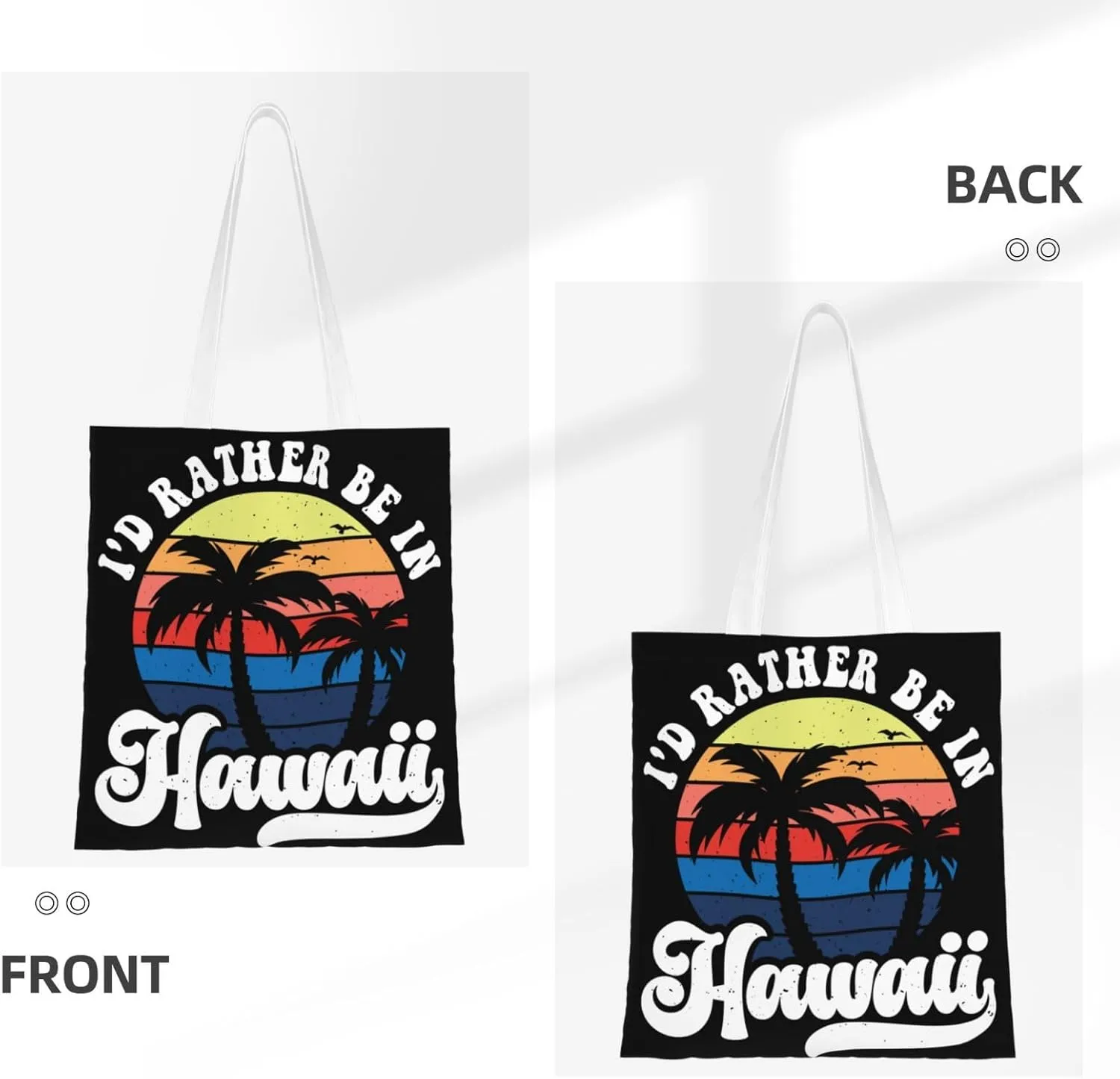 I'd Rather Be In Hawaii Canvas Tote Bag for Women Reusable Grocery Shoulder Bags Shopping Handbags