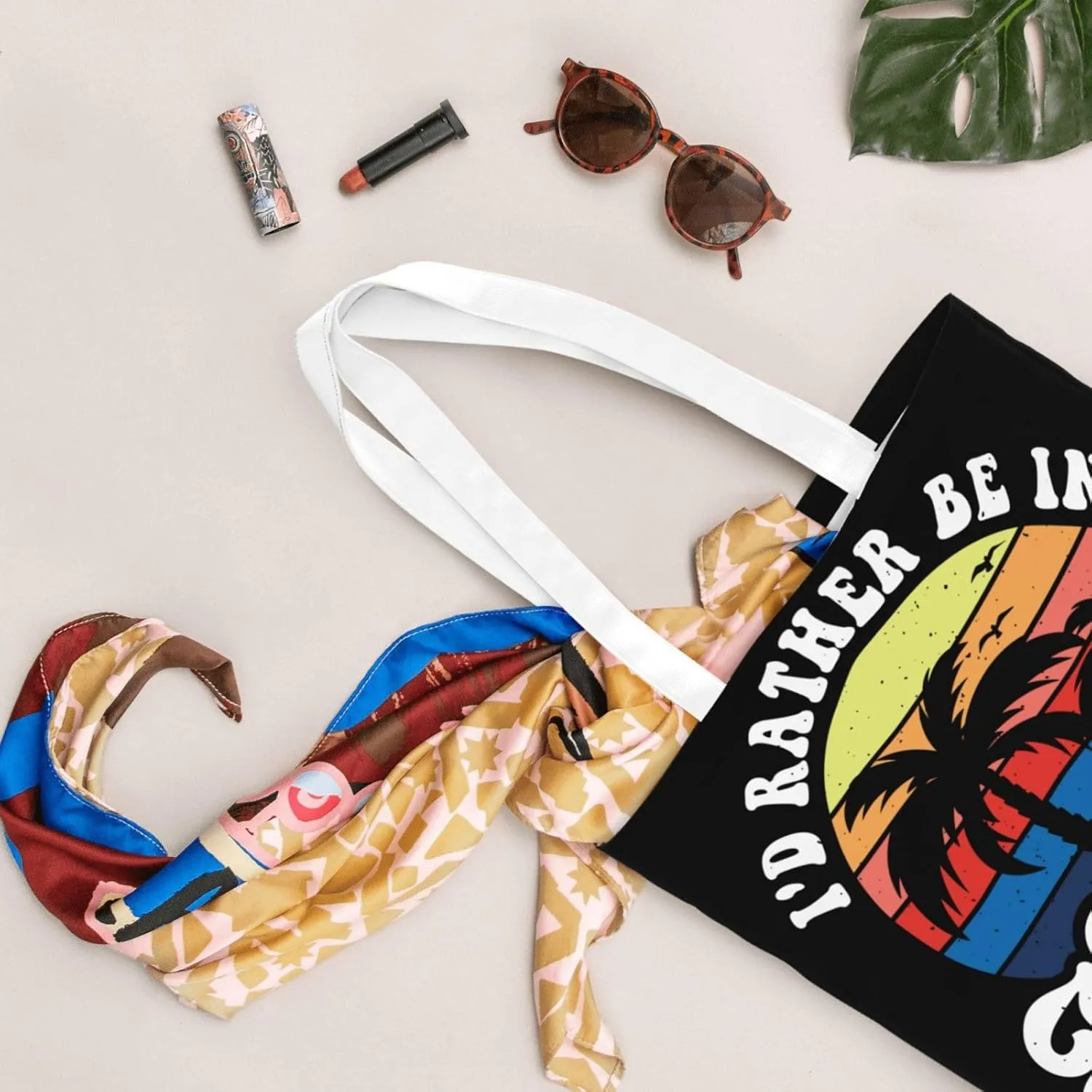 I'd Rather Be In Hawaii Canvas Tote Bag for Women Reusable Grocery Shoulder Bags Shopping Handbags