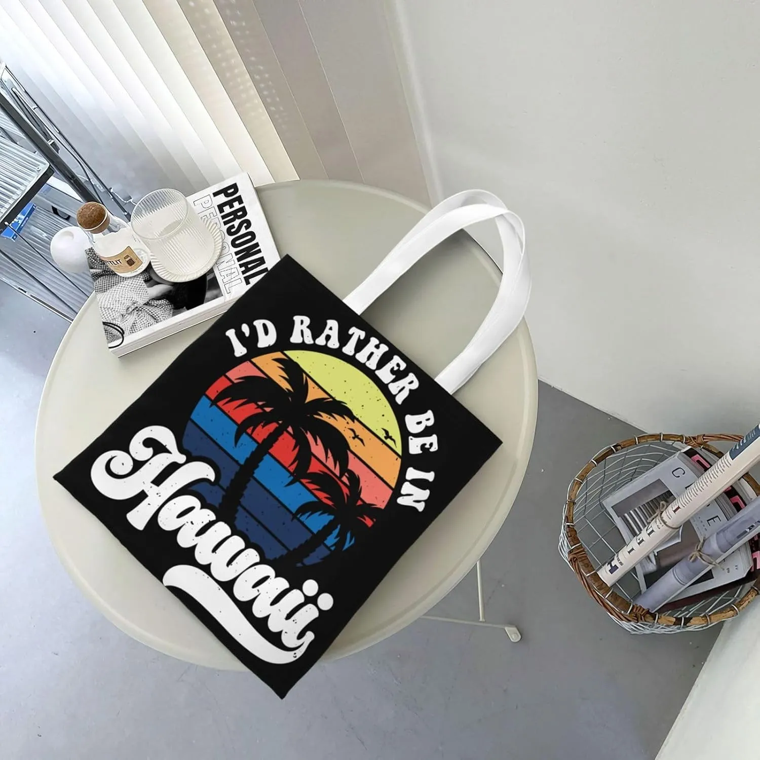 I'd Rather Be In Hawaii Canvas Tote Bag for Women Reusable Grocery Shoulder Bags Shopping Handbags