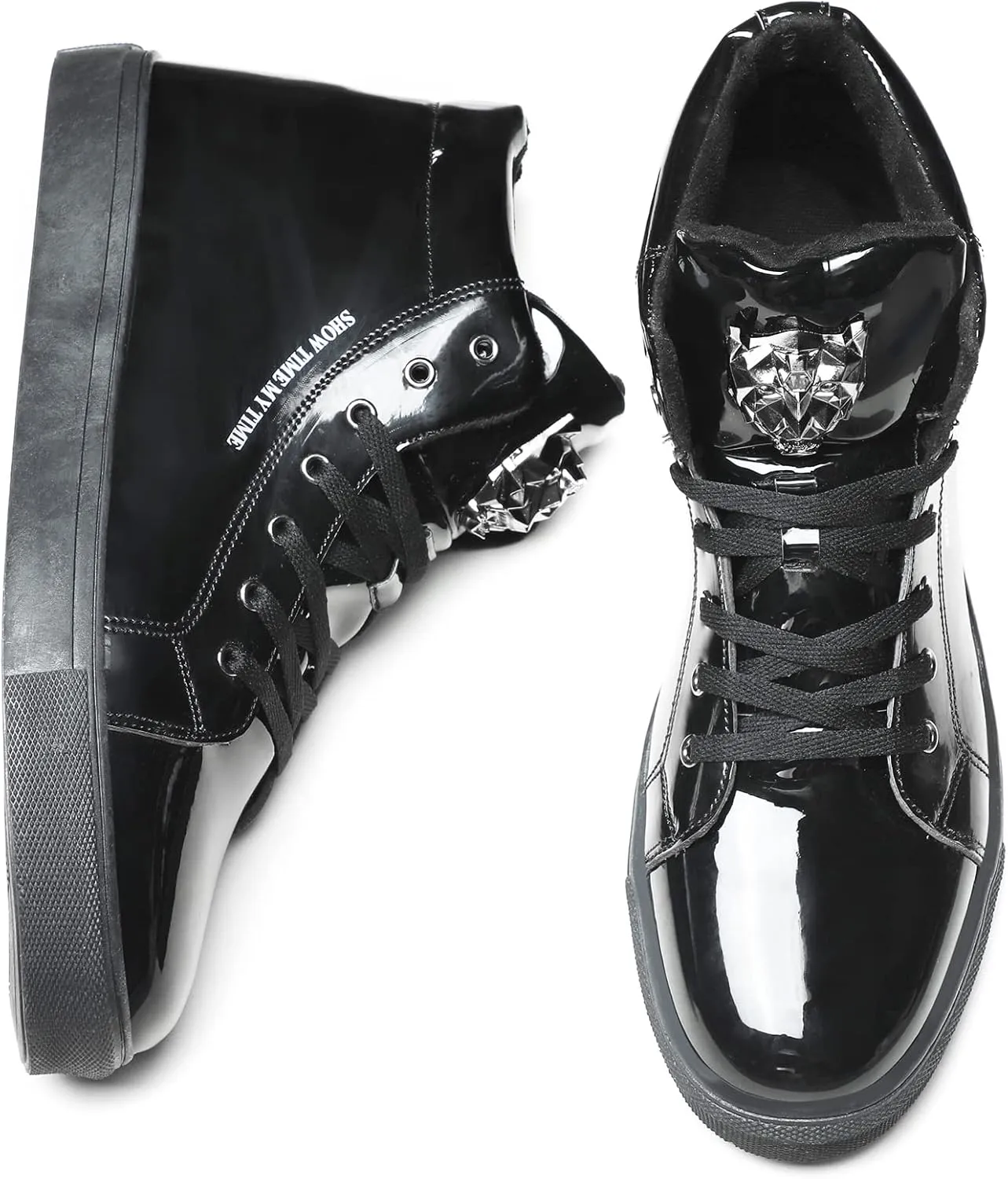 IGxx Men's Sneakers Punk Ankle Boots for Men Metal Rivet High Top Lace-up Running Basketball Shoes for Shiny Metal Decoration Shoes Motorcycle Boots
