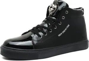 IGxx Men's Sneakers Punk Ankle Boots for Men Metal Rivet High Top Lace-up Running Basketball Shoes for Shiny Metal Decoration Shoes Motorcycle Boots