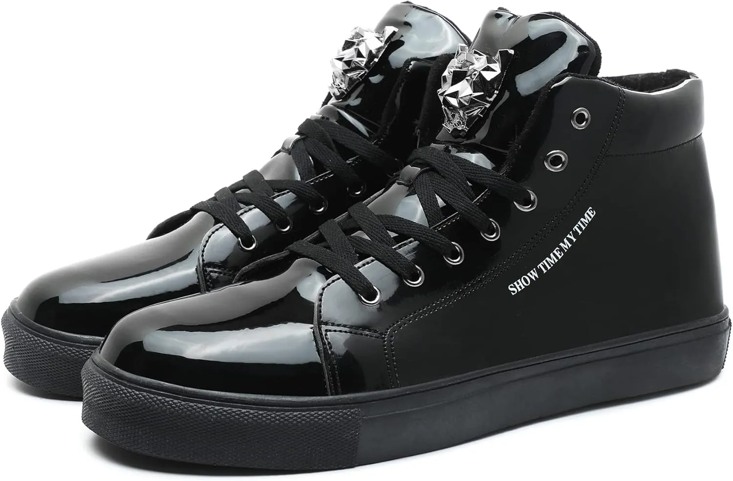 IGxx Men's Sneakers Punk Ankle Boots for Men Metal Rivet High Top Lace-up Running Basketball Shoes for Shiny Metal Decoration Shoes Motorcycle Boots