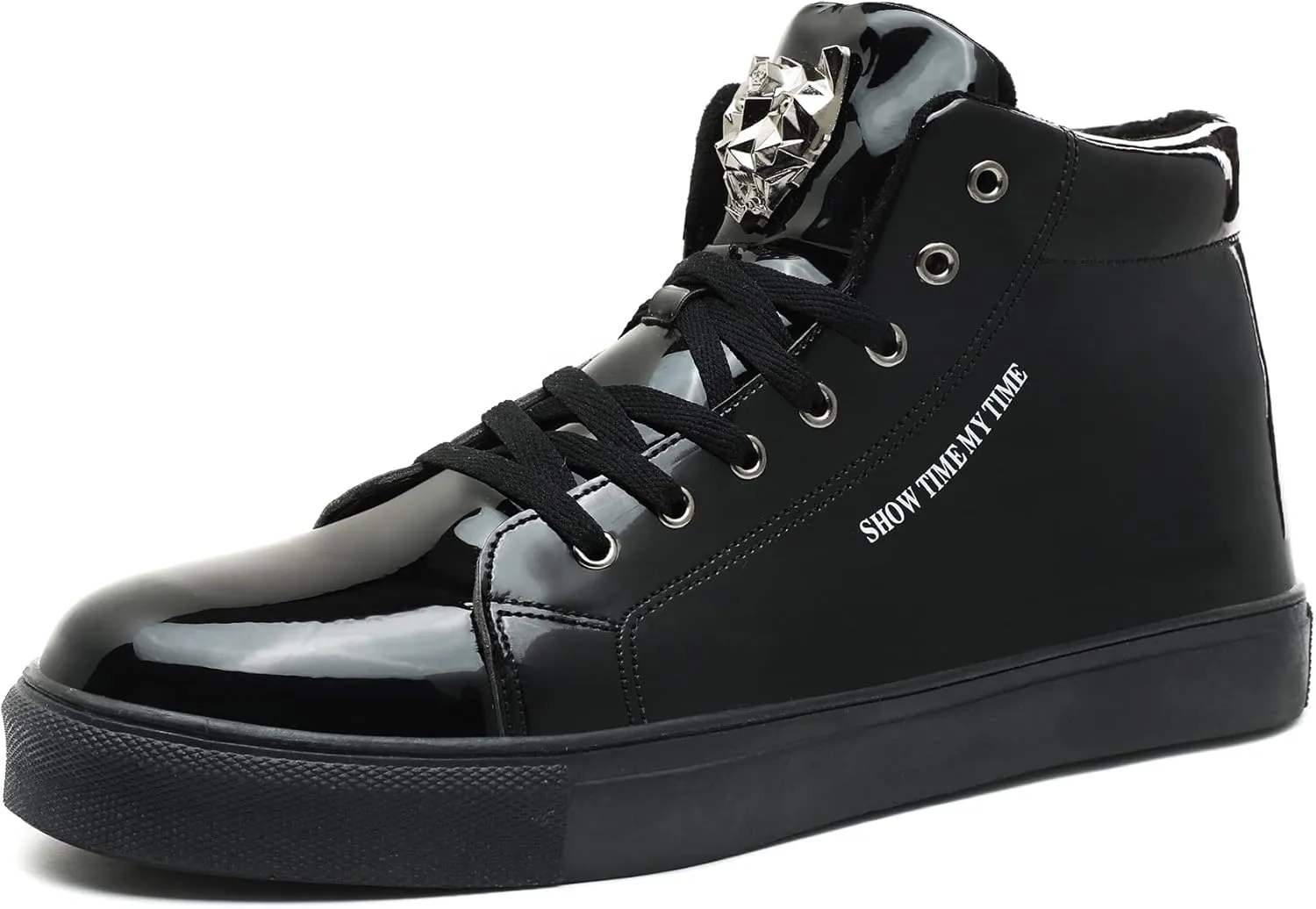 IGxx Men's Sneakers Punk Ankle Boots for Men Metal Rivet High Top Lace-up Running Basketball Shoes for Shiny Metal Decoration Shoes Motorcycle Boots