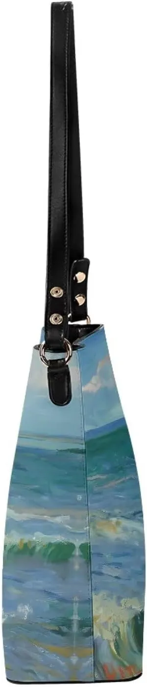 Impression Artwork Buckets Satchel Bags for Women, Painting PU Leather Crossbody Hobo Purses Tote Work Top Handle