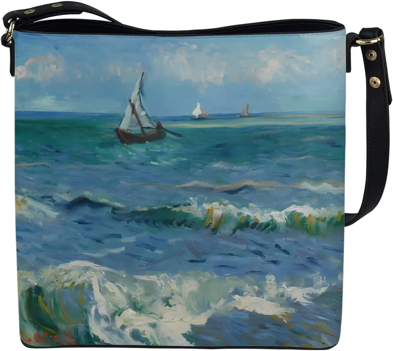 Impression Artwork Buckets Satchel Bags for Women, Painting PU Leather Crossbody Hobo Purses Tote Work Top Handle