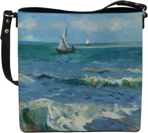 Impression Artwork Buckets Satchel Bags for Women, Painting PU Leather Crossbody Hobo Purses Tote Work Top Handle