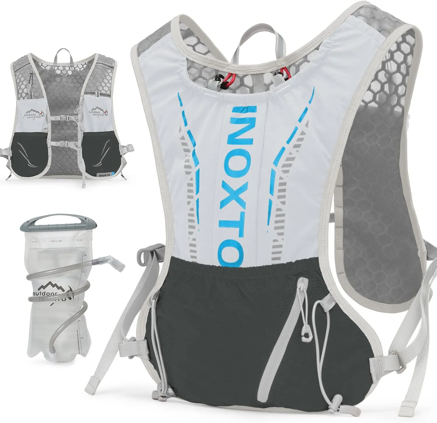 INOXTO Hydration Vest Backpack,Lightweight Water Running Vest Pack with 1.5L Water Bladder Bag Daypack for Hiking Trail Running Cycling Race Marathon for Women Men