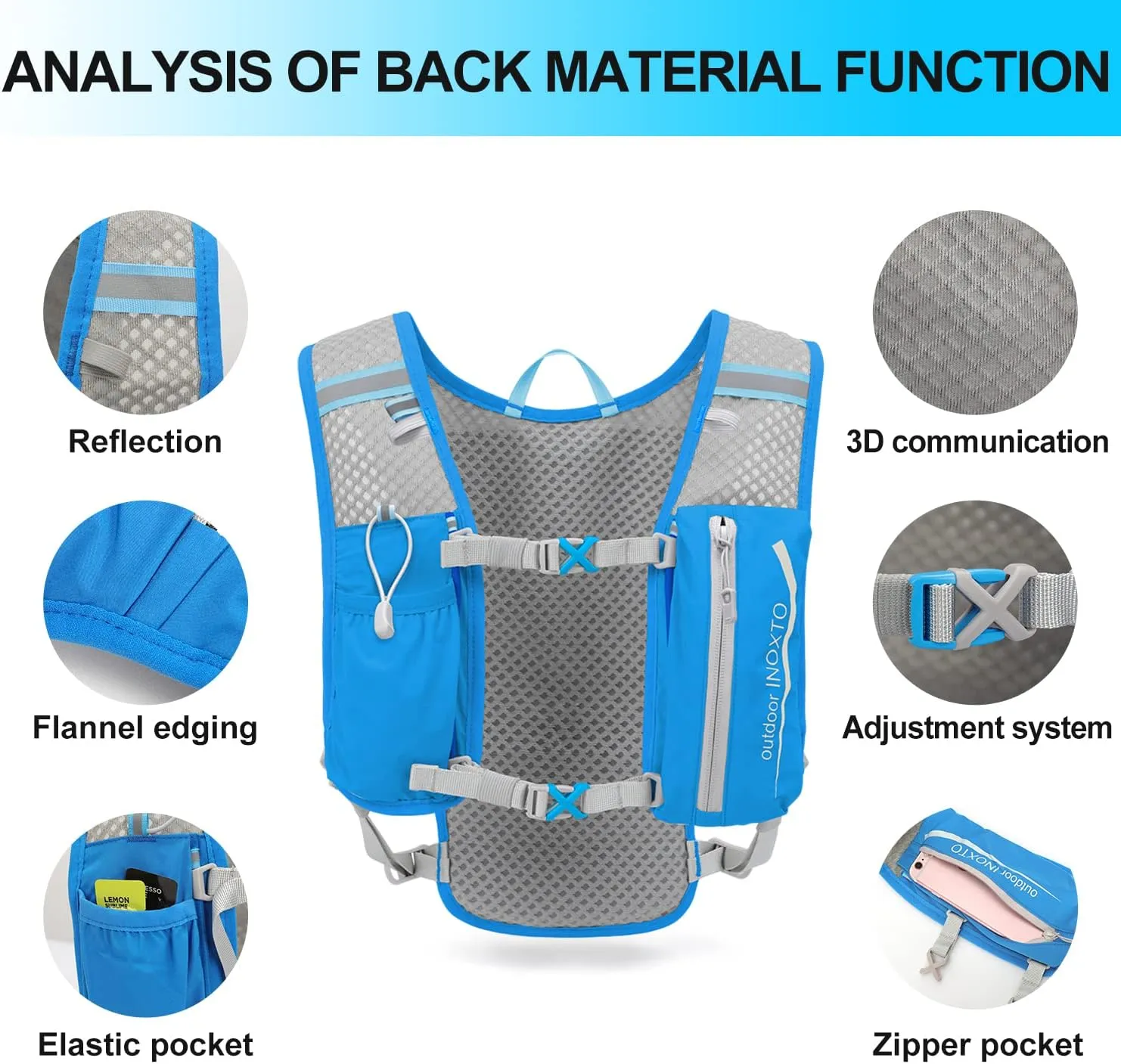 INOXTO Running Hydration Vest Backpack,Lightweight Insulated Pack with 1.5L Water Bladder Bag Daypack for Hiking Trail Running Cycling Race Marathon for Women Men
