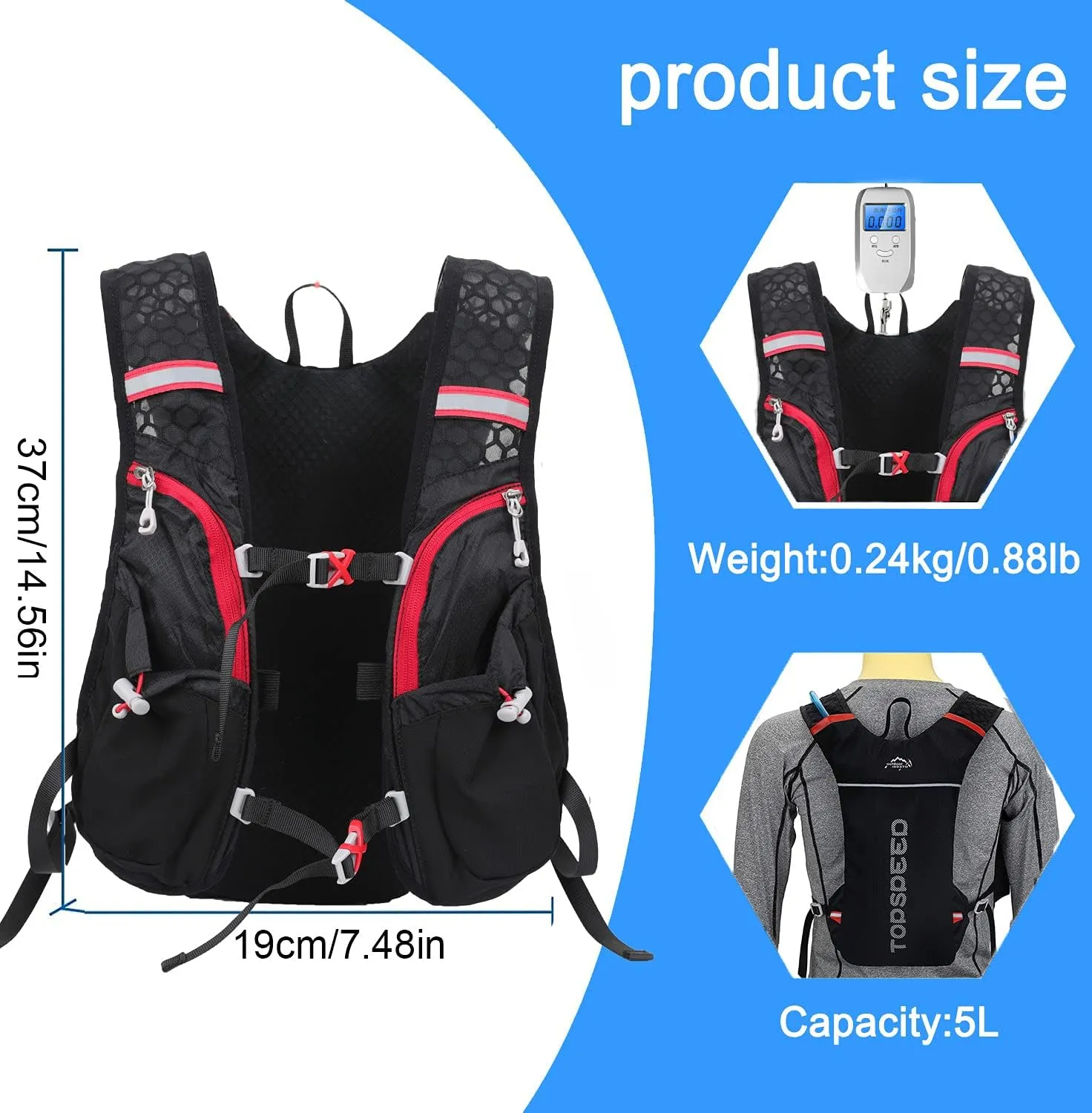 INOXTO Running Hydration Vest Backpack,Lightweight Insulated Pack with 1.5L Water Bladder Bag Daypack for Hiking Trail Running Cycling Race Marathon for Women Men