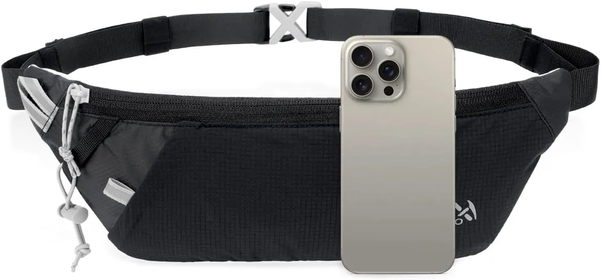 INOXTO Slim Running Belt Fanny Pack for Women and Men Sports Waist Bag Pack with 300ml Water Bottle for Running Walking Cycling Hiking Reflective Running Pouch Belt for All Phones (Black)