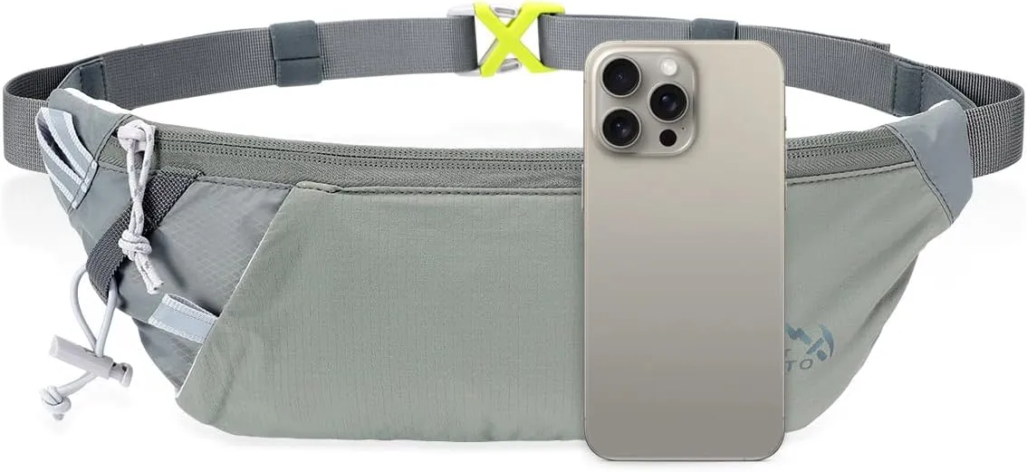 INOXTO Slim Running Belt Fanny Pack for Women and Men Sports Waist Bag Pack with 300ml Water Bottle for Running Walking Cycling Hiking Reflective Running Pouch Belt for All Phones (Gary)