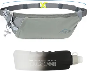 INOXTO Slim Running Belt Fanny Pack for Women and Men Sports Waist Bag Pack with 300ml Water Bottle for Running Walking Cycling Hiking Reflective Running Pouch Belt for All Phones (Gary)