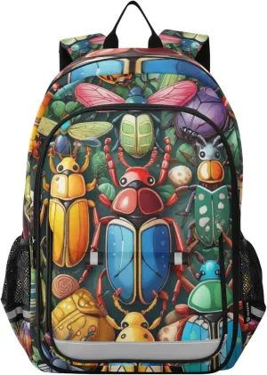 Insect Bugs Beetles Colorful Backpack Lightweight Bookbag Travel Backpack College School Laptop Bag with Reflective Stripes