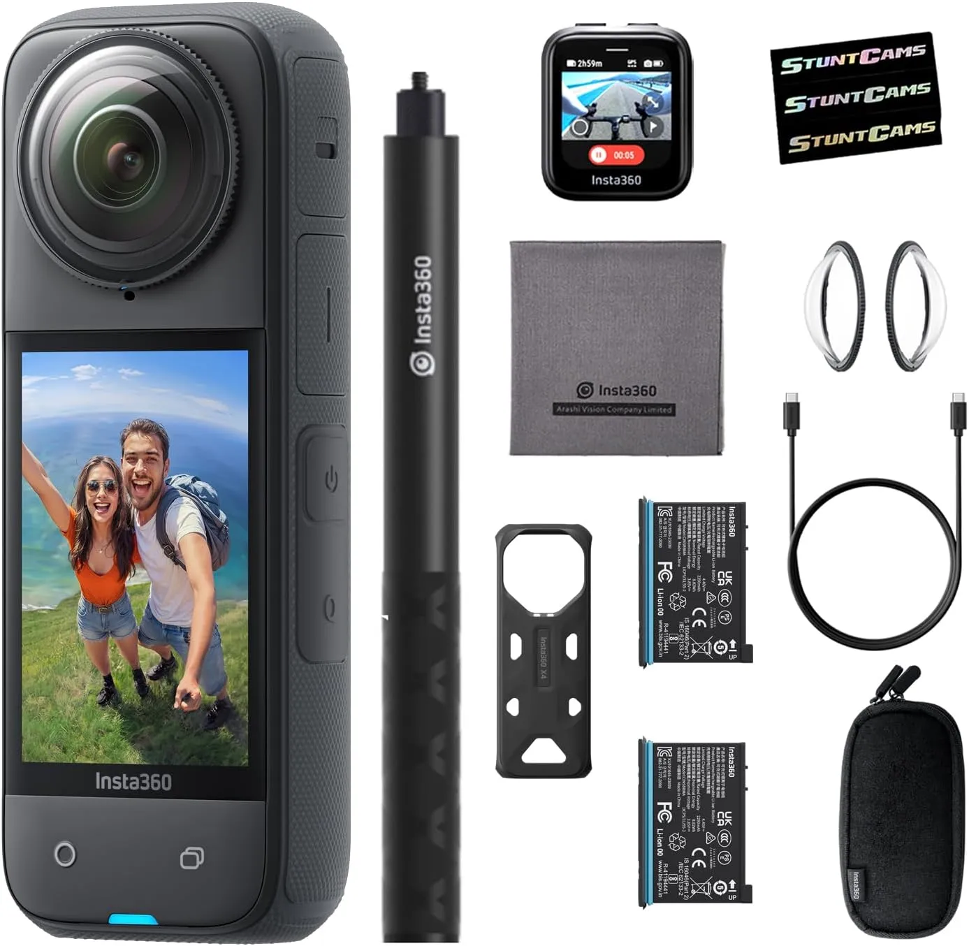Insta360 X4 - Waterproof 8K 360 Action Camera, 4K Wide-Angle Video, Extra Battery, Extendable Selfie Stick, GPS Preview Remote Lens Guards AI Editing, Sports, Travel, Outdoor