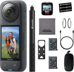 Insta360 X4 - Waterproof 8K 360 Action Camera, 4K Wide-Angle Video, Extra Battery, Extendable Selfie Stick, GPS Preview Remote Lens Guards AI Editing, Sports, Travel, Outdoor