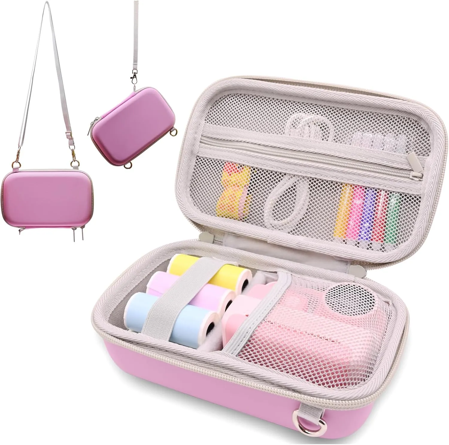 Instant Print Film Camera Case for Kid Cameras & Digital Video Camera, Hard Storage Holder Organizer Bag Compatible with ESOXOFFORE/Dylanto/Anchioo/MINIBEAR and More (Pink)