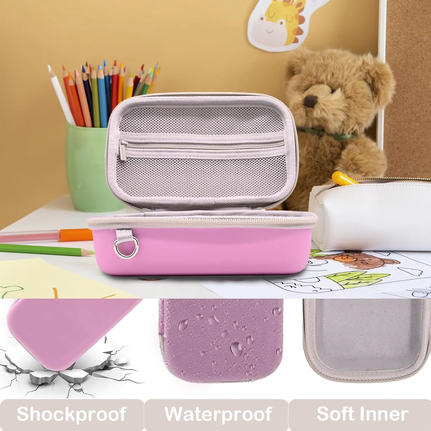 Instant Print Film Camera Case for Kid Cameras & Digital Video Camera, Hard Storage Holder Organizer Bag Compatible with ESOXOFFORE/Dylanto/Anchioo/MINIBEAR and More (Pink)