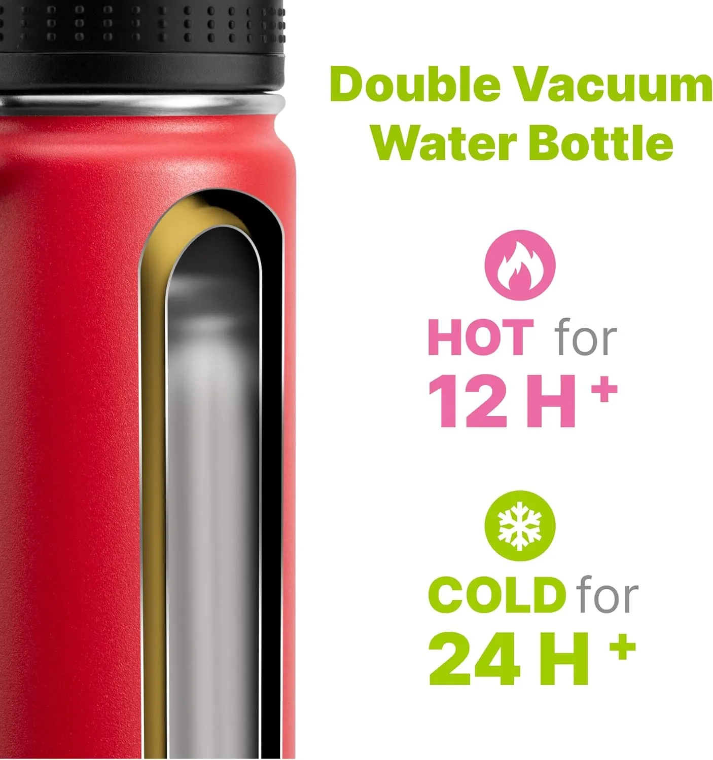 Insulated Water Bottle-22 oz Stainless Steel Vacuum Wide Mouth Sports Water Bottle with Silicone Boot-Reusable Metal Leak Proof Travel Water Flask for Girls (Canyon Red)