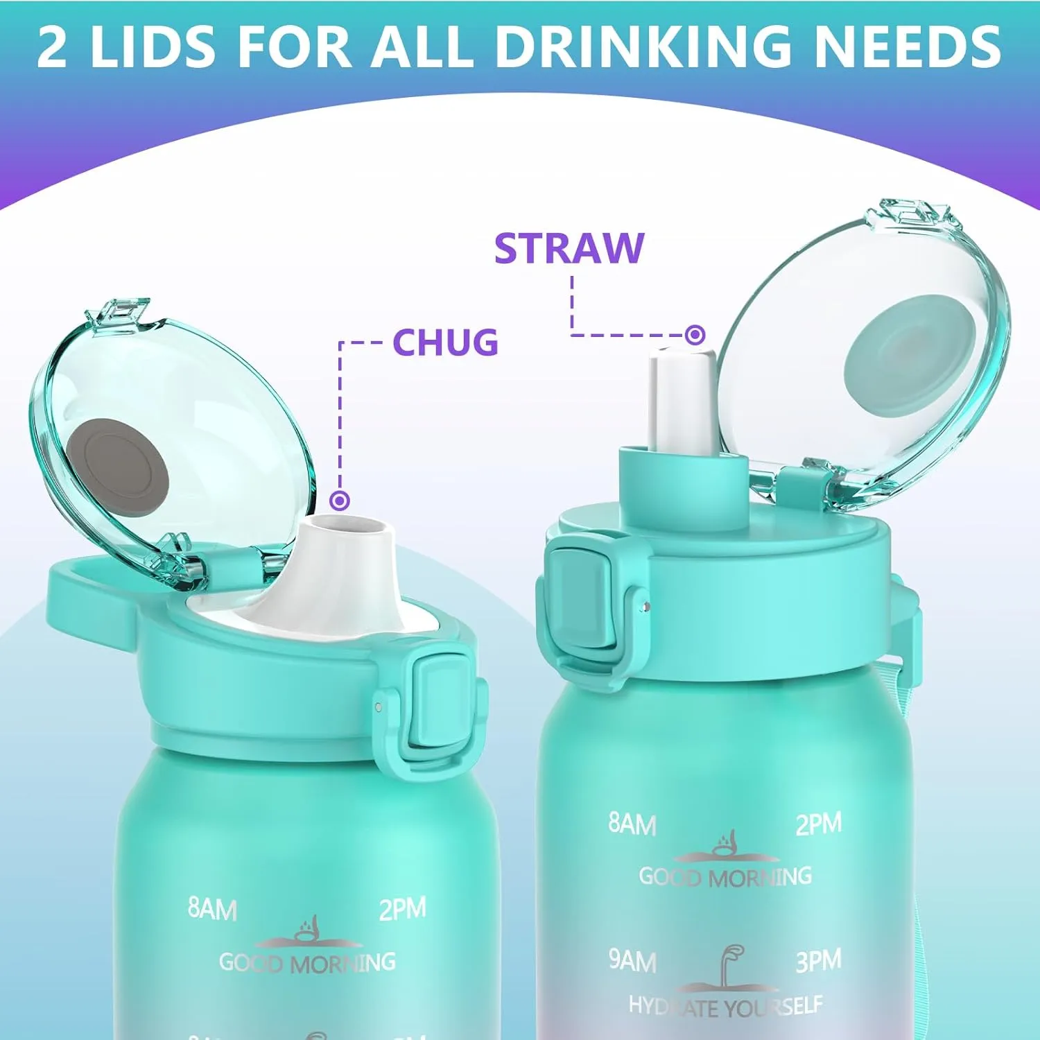 Insulated Water Bottle 32oz with 2Lids,18/10 Stainless Steel 1000ml Insulated Water Bottle Double Walled with Handle, Metal Canteen Keep Cold 48H Hot 24H for Men, Women & Kids