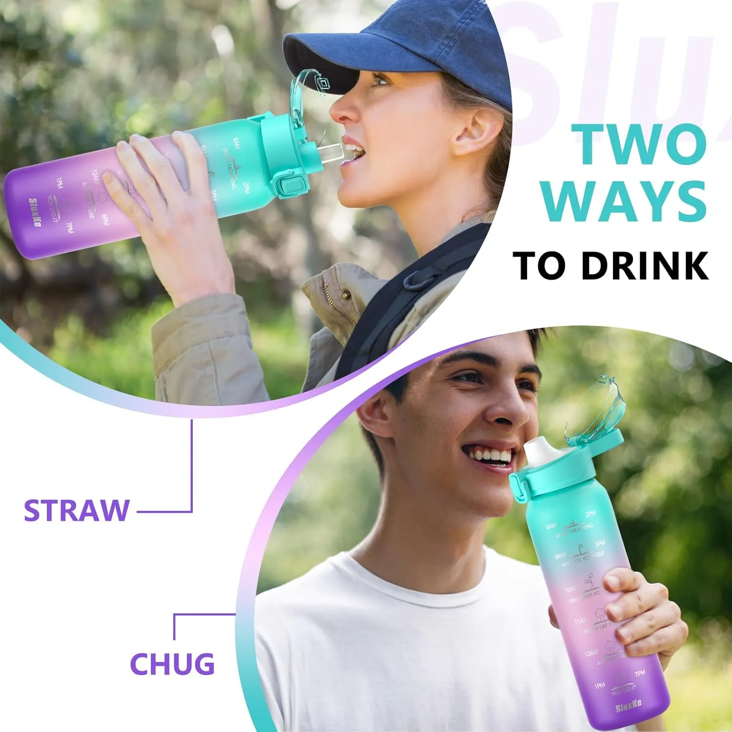 Insulated Water Bottle 32oz with 2Lids,18/10 Stainless Steel 1000ml Insulated Water Bottle Double Walled with Handle, Metal Canteen Keep Cold 48H Hot 24H for Men, Women & Kids