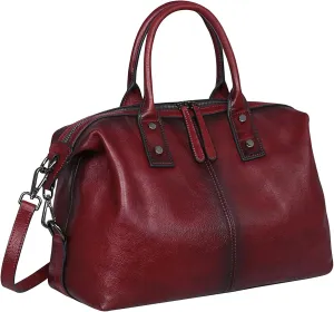 Iswee Genuine Leather Top Handle Purse Satchel Bag Shoulder Bag for Women