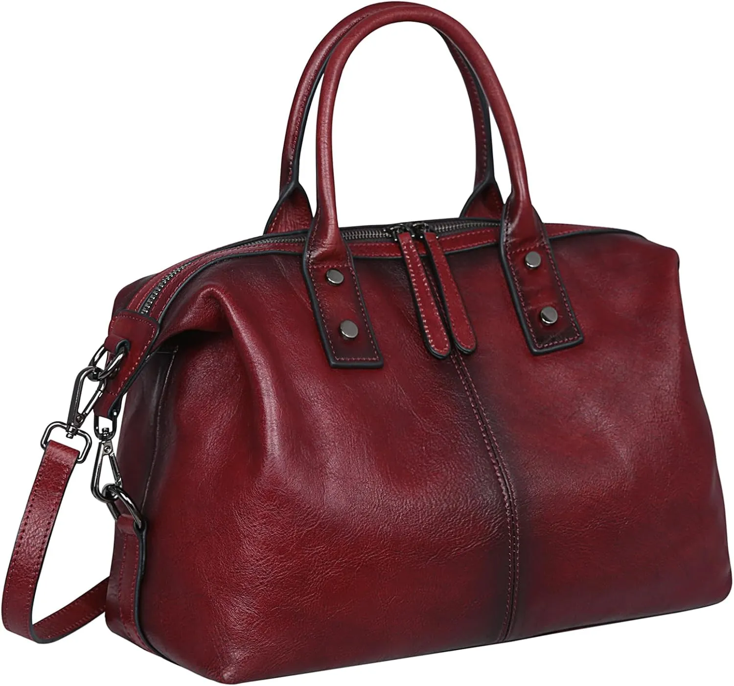 Iswee Genuine Leather Top Handle Purse Satchel Bag Shoulder Bag for Women