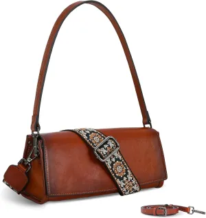 Iswee Leather Purses for Women Crossbody Bag Vintage Flap Saddle Purse Zipper Women’s Shoulder Handbags with 3 Straps