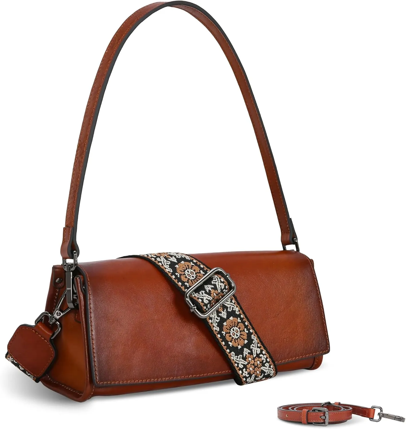 Iswee Leather Purses for Women Crossbody Bag Vintage Flap Saddle Purse Zipper Women’s Shoulder Handbags with 3 Straps