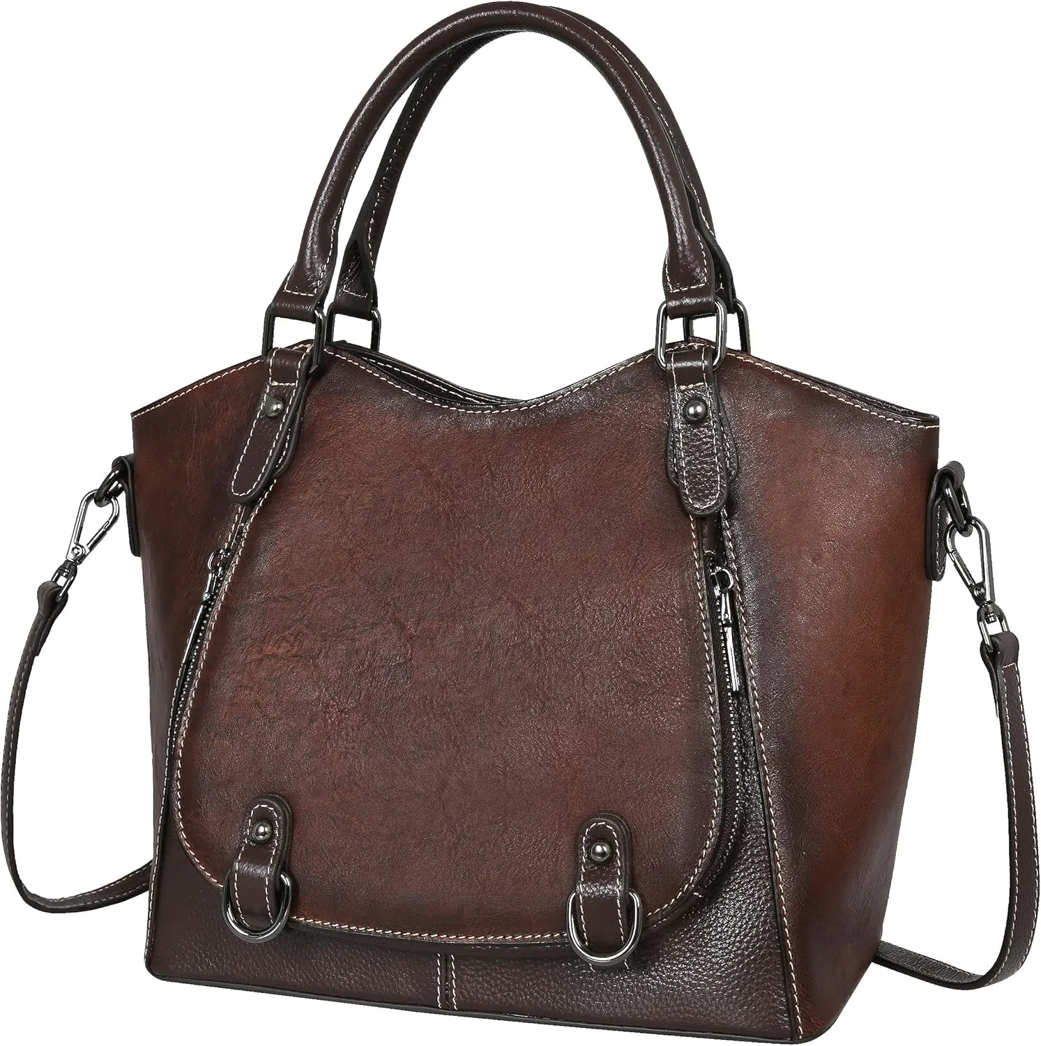 Iswee Leather Shoulder Bags for Women - Vintage Designer Crossbody & Tote Bags with Zipper Top-Handle