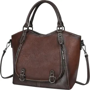 Iswee Leather Shoulder Bags for Women - Vintage Designer Crossbody & Tote Bags with Zipper Top-Handle