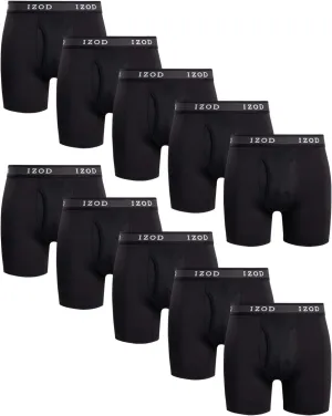 IZOD Mens Boxer Briefs - 10 Pack Stretch Performance Mens Underwear Boxers with Functional Fly Pouch (Sizes: S-2XL)
