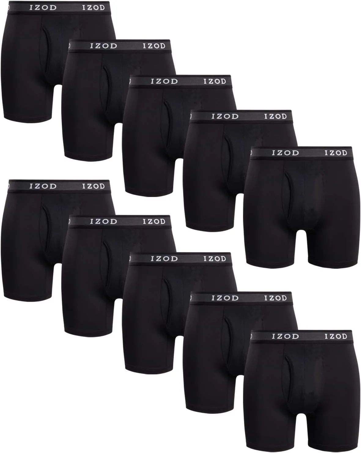 IZOD Mens Boxer Briefs - 10 Pack Stretch Performance Mens Underwear Boxers with Functional Fly Pouch (Sizes: S-2XL)
