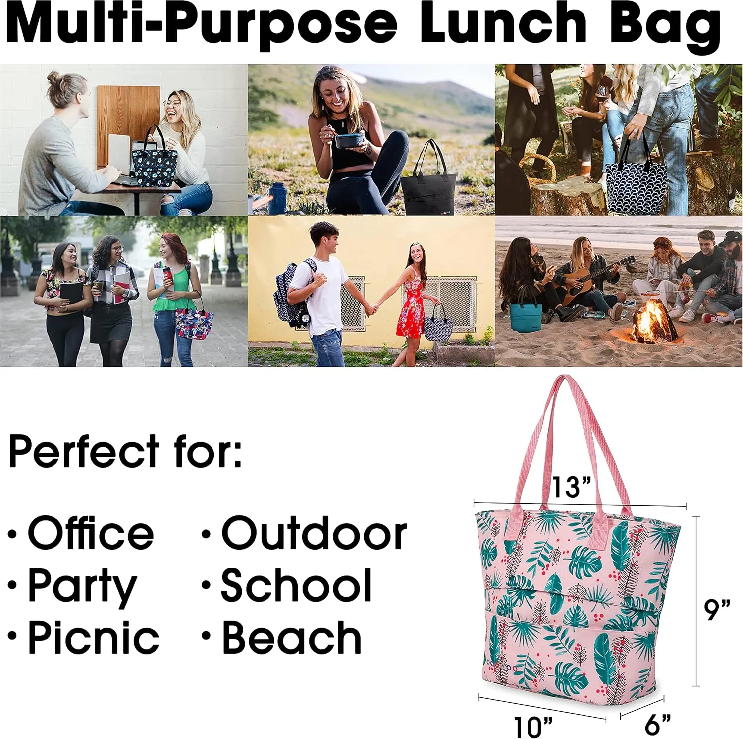 J World New York Lola Tote Bag Insulated Lunch-Box for Women, Palm Leaves, One Size