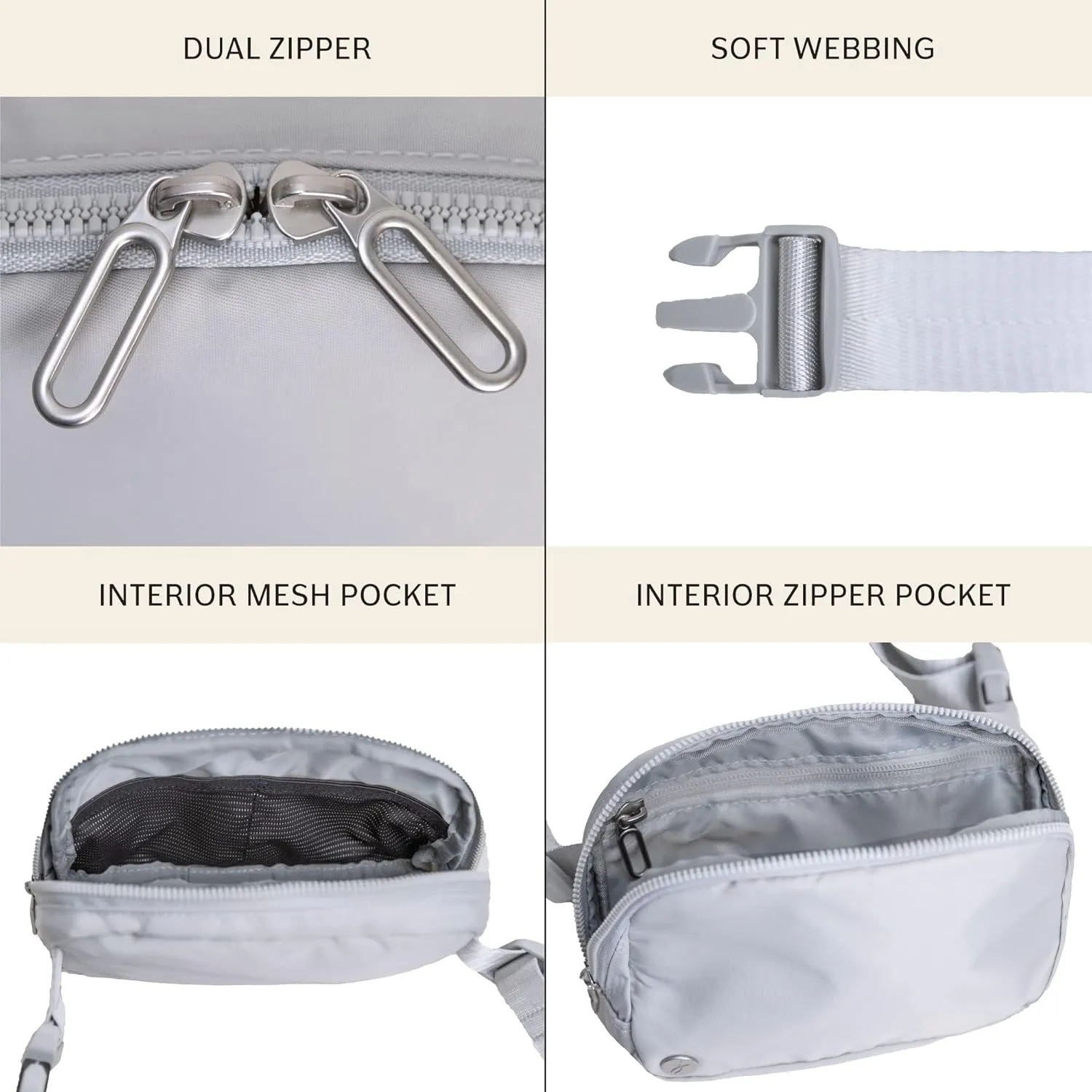 Jadyn Belt Bag, Casual Crossbody and Belt Fanny Pack for Women and Men, Adjustable Strap, Multiple Pockets, Durable Material (Grey)