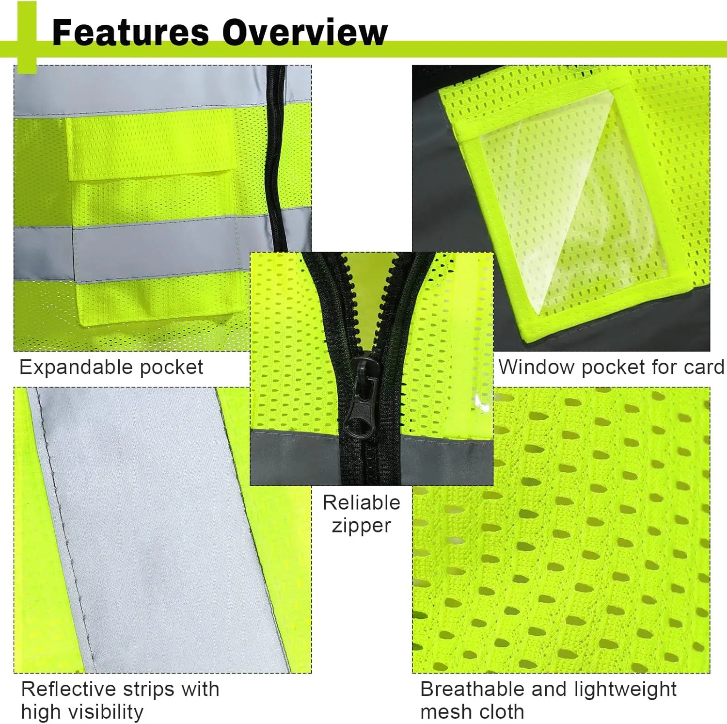 JaGely 30 Pack Reflective Safety Vests with Pockets, High Visibility Mesh Construction Vest for Men Women, Neon Yellow, Size L