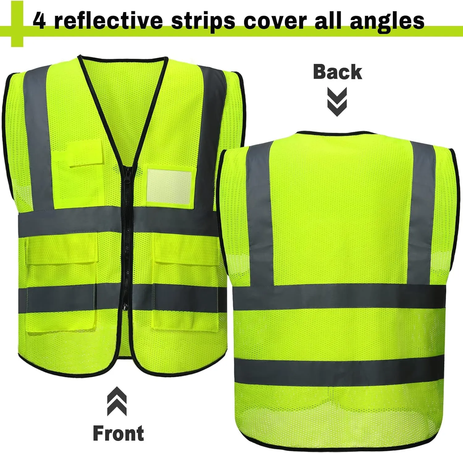 JaGely 30 Pack Reflective Safety Vests with Pockets, High Visibility Mesh Construction Vest for Men Women, Neon Yellow, Size L