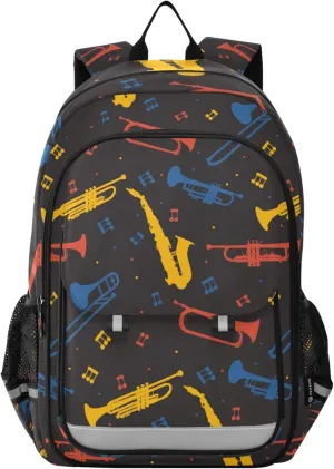 Jazz Pattern Colorful Music Backpack Lightweight Bookbag Travel Laptop Backpack College School Computer Bag with Reflective Stripes