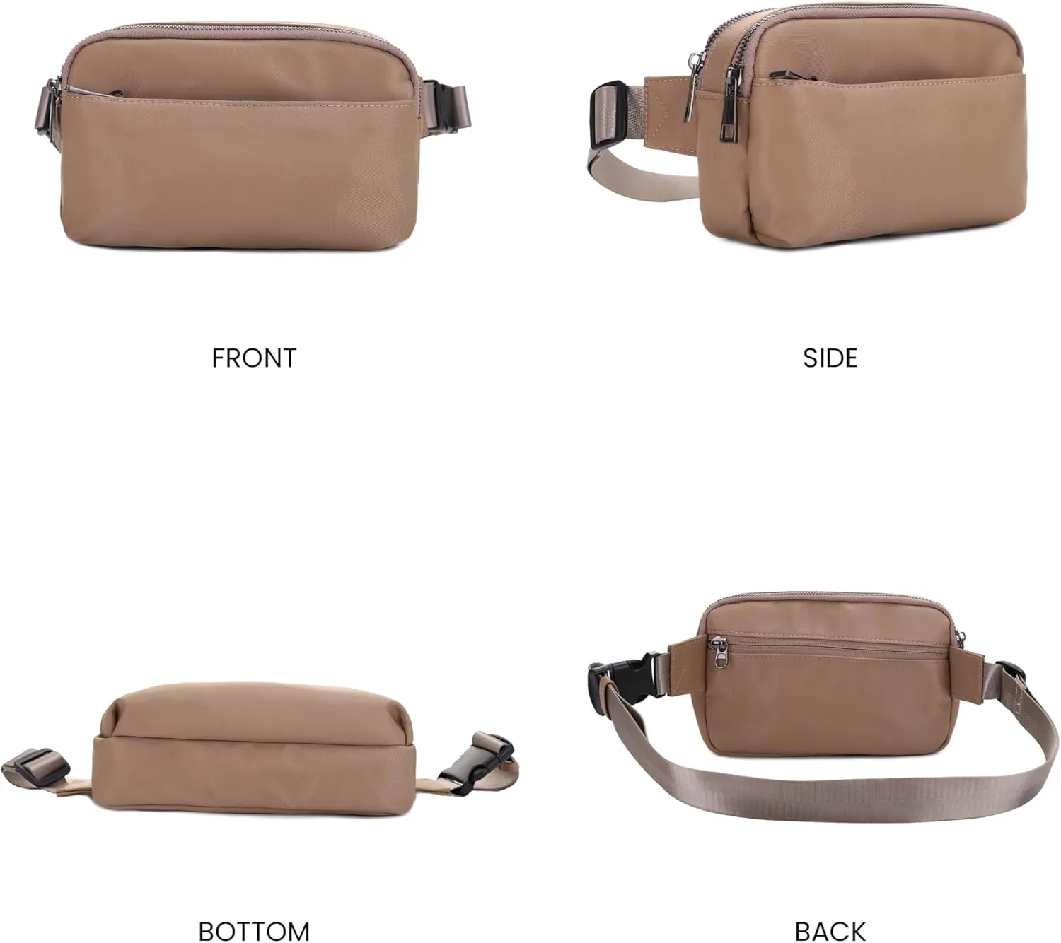 Jessie & James Crossbody Nylon Waist Pack with Adjustable Buckle Strap Fashion Multi Pocket Belt Bag | Camel